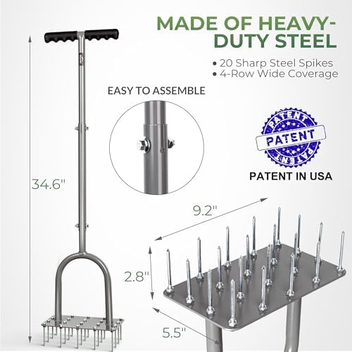Walensee 4-Row Lawn Aerator Tool with 20 Steel Spikes for Small Yards - Image 3