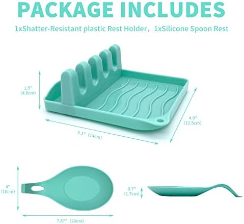 2 Pack Multiple Utensil Spoon Rest with Drip Pad Non-Slip Heat Resistant Kitchen and Grill Spoon Holder for Spatula, Ladle, Tongs, Kitchen Gadgets, and Cooking Accessories (Lake Green) - Image 4