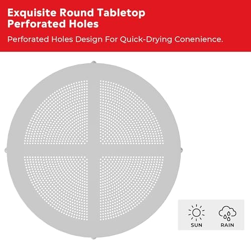 Costaelm Small Patio Table, Outdoor Round Dining Table, Weather Resistant Outside Table for Poolside Deck Lawn Garden Backyard, Gray - Image 4