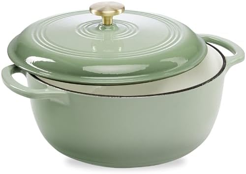 Best Choice Products 6 Quart Enamel Cast-Iron Round Dutch Oven, Family Style Heavy-Duty Pre-Seasoned Cookware for Home, Kitchen, Dining Room, Oven Safe w/Lid, Dual Handles - Sage Green by BestChoiceProducts