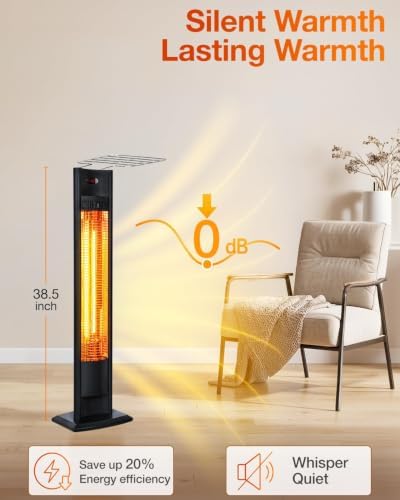 hykolity Electric Patio Heater 38.5 in, 1500W Infrared Indoor&Outdoor Heater, Portable Standing Space Heater with IPX4 Waterproof, Tip-Over, Overheat Protection for Patio, Backyard, Living room - Image 2