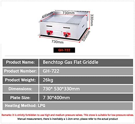 Gas Griddle LPG Commercial Stainless Steel Heavy Duty Restaurant Outdoor Griddle Gas Baking Plate Burger Grill Large Non-Stick Burners Flat Hot Plate and Can Cook for Medium to High Volumes,722 - Image 2