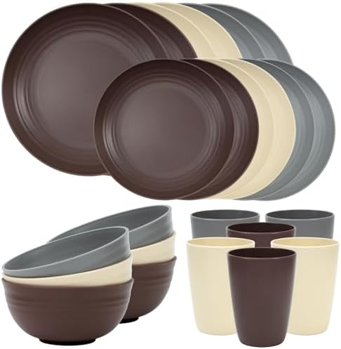 Quatish 24 Piece Plates and Bowl Set for 8, Dinnerware Dish Set for Kitchen by Quatish