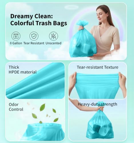 Medium 8 Gallon Trash Bags Unscented, 0.94 Mil, Blue, 150 Count - Image 4