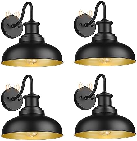Dusk to Dawn Outdoor Barn Lights Outdoor Wall Sconces Farmhouse Exterior Wall Mount Light Vintage Outside Lighting Fixture Industrial Black Lanterns for Porch Garage Shed Patio, 4 Pack by Diyel