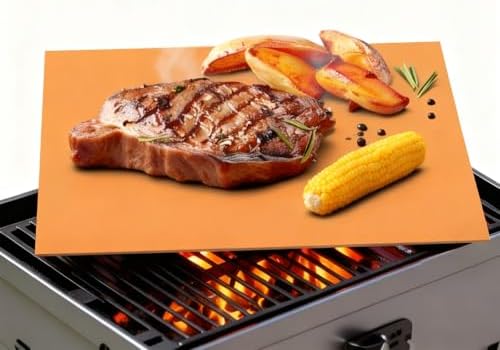 UBeesize Copper Grill Mats for Outdoor Grill – 6 Pack Heavy-Duty, Non-Stick BBQ Grilling Mat & Baking Mats, Reusable, Easy-Clean for Gas, Charcoal, Electric Grills (15.75 x 13 Inch) by UBeesize