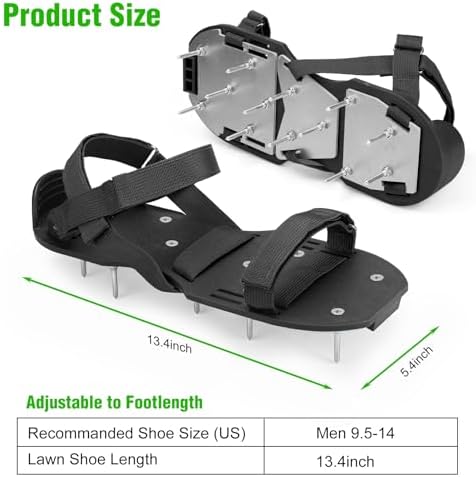 Lawn Aerator Shoes for Grass - Pre-Assembled Grass Aerator Shoes for Lawn - Soil Yard Aerator Tool for Aerating Patio Garden, Black, Large Size - Image 2