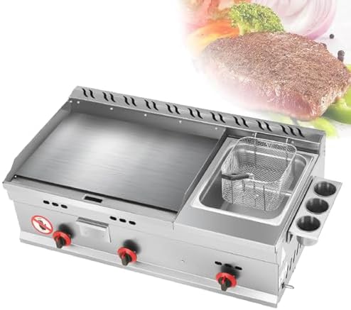 Commercial Gas Griddle, Stainless Steel Flat Top Grill with Adjustable Temperature, Perfect for Outdoor Catering and Teppanyaki Cooking by Unknown