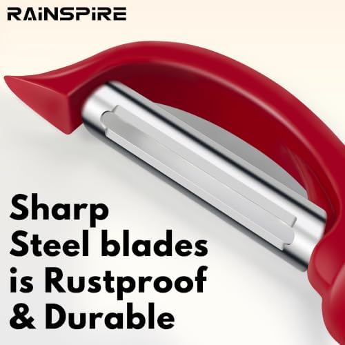 Rainspire Vegetable Peeler Potato Peelers for Kitchen, Sharp Stainless Steel Blades Veggie, Comfortable Handle Fruit Peeler, Carrot Peeler Apple Peeler Dishwasher Safe (1, Red) - Image 3