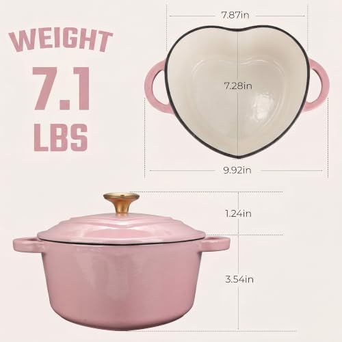 Heart Shaped Dutch Oven 2 Qt, Enameled Cast Iron Pot (Pink) - Image 7