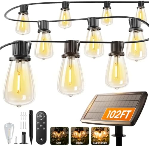 addlon 102FT(96+6) Solar String Lights Outdoor with Remote, Last 30+ Hrs by addlon