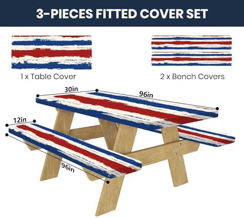 CAPSCEOLL Fitted Picnic Table Cover with Bench Covers 8ft - Red Blue - Image 2