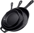 Cast Iron Skillet 3-Piece Set - 12", 10", 8" Heavy-Duty Professional Restaurant Chef Quality Pre-Seasoned Pan Cookware - For Frying, Saute, Cooking, Pizza - Black by Simple+Chef