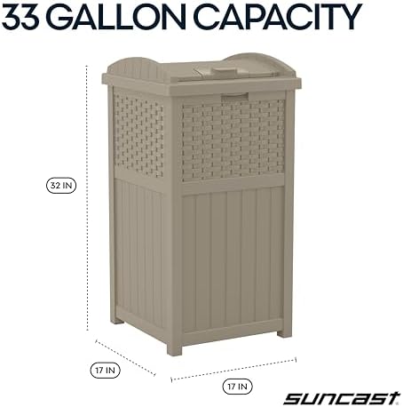 Suncast Wicker Resin Outdoor Hideaway Trash Can with Latching Lid for Use in Backyard, Deck, or Patio, Dark Taupe - Image 3