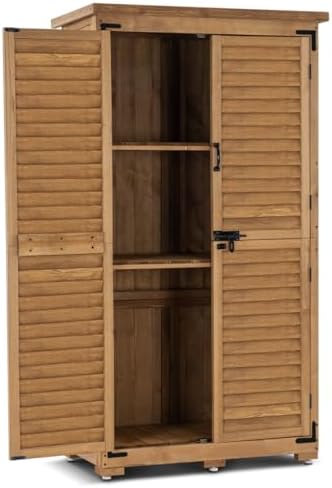 MCombo Outdoor Storage Cabinet, Wood Shed with Shelves 0870 (Natural) by MCombo