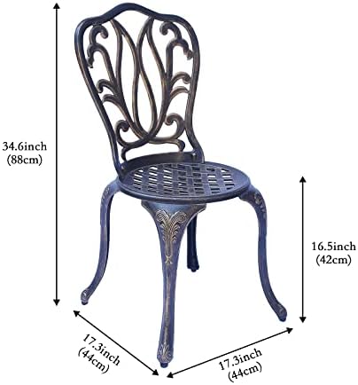 C/G 3 Piece Bistro Set,Outdoor Patio Set,Anti-Rust Cast Aluminum Bistro Table Set for Park Yard Front Porch Furniture(Antique Copper) - Image 4