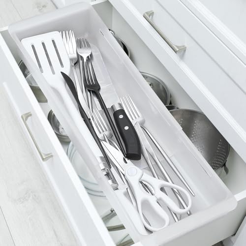 1 Pack Deep Drawer Organizer Bins, Adjustable Sliding Drawer Organizer Bin Expandable Tray for Kitchen Utensils, BBQ Tools, Towels, Durable Plastic Sliding for Easy Storage (17" to 27”) - Image 2