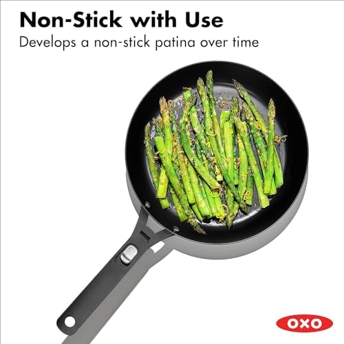 OXO Outdoor Pre-Seasoned Carbon Steel 10" Frying Pan Skillet, Detachable Handle for Easy Storage, Indoor Use, Nonstick with Use, Induction Suitable,Oven & Broiler Safe,Browning, Grill,Sear,Saute,Black - Image 6