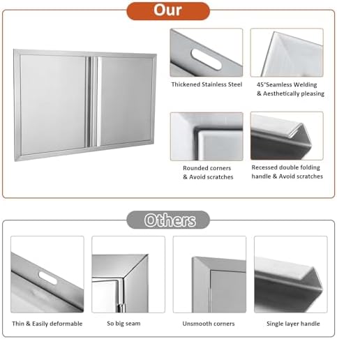BI-DTOOL Outdoor Kitchen Double Doors 30" W X 21" H BBQ Access Door Thickened 304 Brushed Stainless Steel Doors for Indoor/Outdoor Kitchen Outdoor Cabinet Barbeque Grill or BBQ Island - Image 4