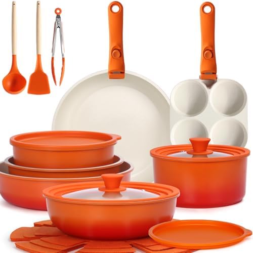 GiPP 21PCS Pots and Pans Set Nonstick Cookware Set with Detachable Handle by GiPP