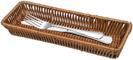 Silverware Organizer Basket, Outdoor Dining Cutlery Baskets, Small Wicker Bread Cracker Basket, Stackable Wicker Storage Baskets for Spoons Forks Knives Stationery (Rectangle) by Unknown