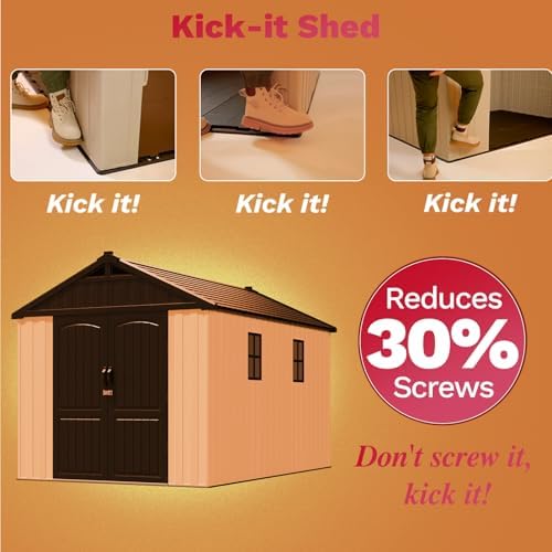 Patiowell 8x12 FT Resin Outdoor Storage Shed with Floor, Beige - Image 5