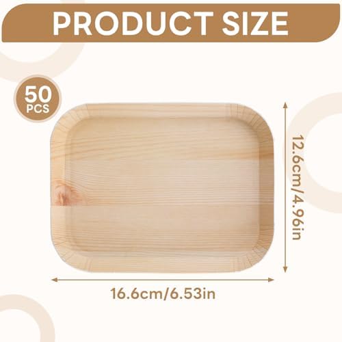50 Pcs Wood Grain Paper Plates, 6.5 x 5 Inch Rustic Rectangle Plates Disposable Rectangular Paper Plates for Woodland Baby Shower, Camp Party, Birthday Party Supplies - Image 2