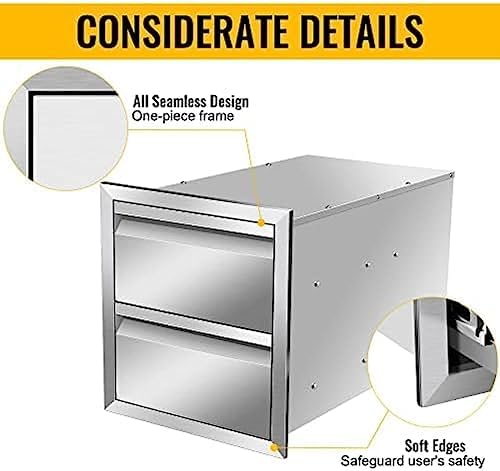 Outdoor Kitchen Drawers, Box Frame Style Flush Mount BBQ Drawer w/Stainless Steel Handle, BBQ Island Drawers For Patio Grill Station,Double Drawers - Image 6
