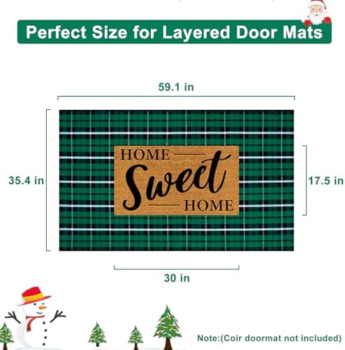 OJIA Christmas Outdoor Rug 3'x5' Front Door Mat Green Plaid Rug Porch Decor - Image 2