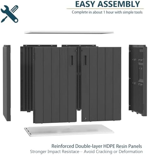 HOMSPARK Outdoor Storage Shed 37 Cu.Ft, All-Weather Resistant Resin Garden Sheds & Outdoor Storage Clearance with Floor, Double-Layer Plastic Tool Sheds for Patio, Garden & Lawn (Black) - Image 4