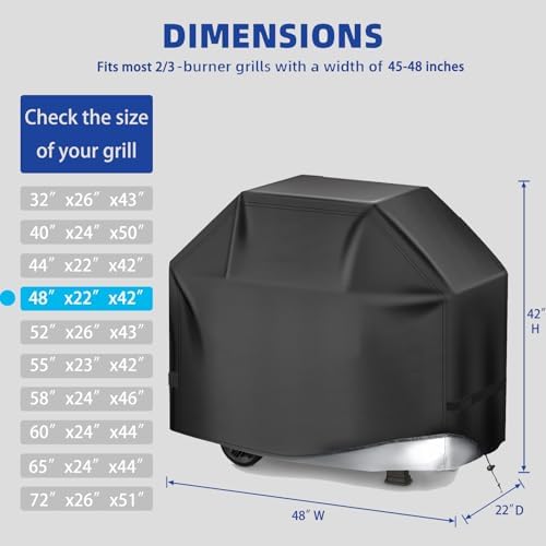 BBQ Gas Grill Cover for Outdoor, Anti-UV, Rip-Proof, 600D Oxford Fade Resistant Material, Barbecue Cover with Hook and Loop Straps & Adjustable Hem Drawstring (Black, 48”x22”x42”) - Image 2