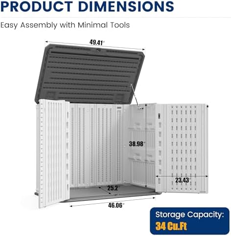 UDPATIO 34 Cu.Ft Resin Storage Shed,Horizontal Outdoor Shed,White - Image 3