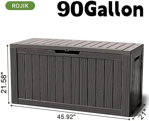 ROJIK Outdoor Storage Housing Deck Box - Waterproof Patio Furniture, Garden Tools, Cushions, Pool Accessories Storage Bench with Lockable Lid and Side Handles (Black 90 Gal) - Image 2