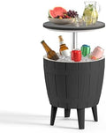 EasyUp Outdoor Resin Ice Bucket & Beverage Cooler-Patio Cooler Table with UV Protection,Wood-Look Side Tables for Your Patio, Picnic, and Beach Party (Black) by EASYUP