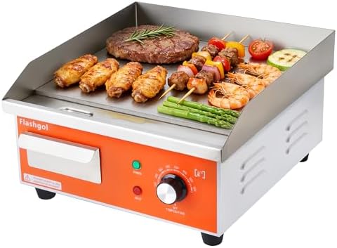 15" Stainless Steel Electric Countertop Griddle,110V 1500W Adjustable Temperature Control Smokeless Non-Stick Teppanyaki Grill for Resturant, Indoor, Kitchen,Outdoor, Camping, Commercial (15.3 In) by Panacula
