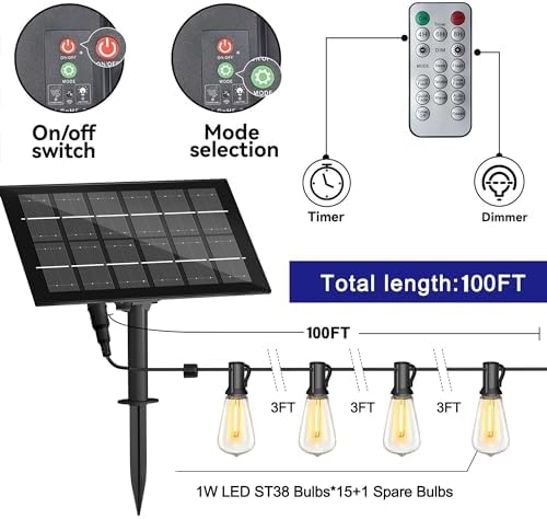 Stright 100FT Solar String Lights Remote Weatherproof ST38 LED Backyard - Image 2