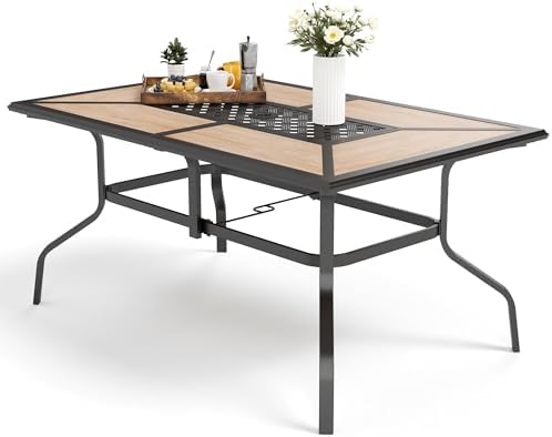 MFSTUDIO Outdoor Dining Table for 6, Long Metal Table w/Umbrella Hole by MFSTUDIO