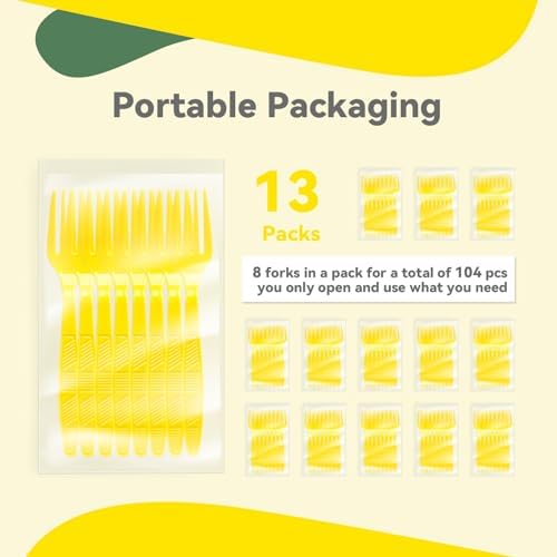 Yellow Plastic Forks Heavy Duty, Disposable Party Supplies 104 PCS - Image 4