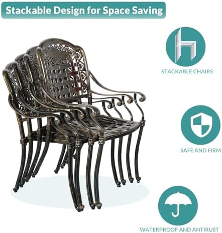 MEETWARM 5 Piece Patio Dining Set, Outdoor All-Weather Cast Aluminum Dining Table Set, Patio Furniture Set for Backyard, Include 4 Chairs with Cushions and a 35.4" Round Table, Navy Blue - Image 6
