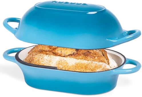Dutch Oven For Sourdough Bread Baking – Enamelled Cast Iron Bread Loaf Pot – Oven Safe Non Stick Bread Pot – Rectangular,Light Blue, 24cm x 16cm – by Nuovva by Nuovva