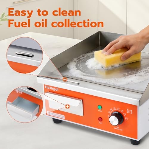15" Stainless Steel Electric Countertop Griddle,110V 1500W Adjustable Temperature Control Smokeless Non-Stick Teppanyaki Grill for Resturant, Indoor, Kitchen,Outdoor, Camping, Commercial (15.3 In) - Image 6