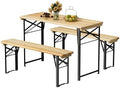 VINGLI 45 Inch Folding Picnic Tables with Benches Set, Weather-Resistant Wooden Beer Garden Table Bench, 3-Piece Portable Fold Up Camping BBQ Table,Natural Wood Color by VINGLI