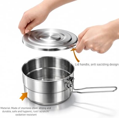 ZOOFOX 18/10 Stainless Steel Camping Pot, 1.5 Quart Food Grade Small Pot with Lid, Locking Handle and Storage Bag, Portable Lightweight Saucepan for Outdoor Cooking, Backpacking, Hiking and Picnic - Image 5