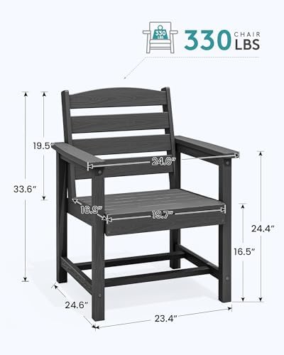 SERWALL Patio HDPE Dining Chairs Set of 2 with Arms, Black - Image 2