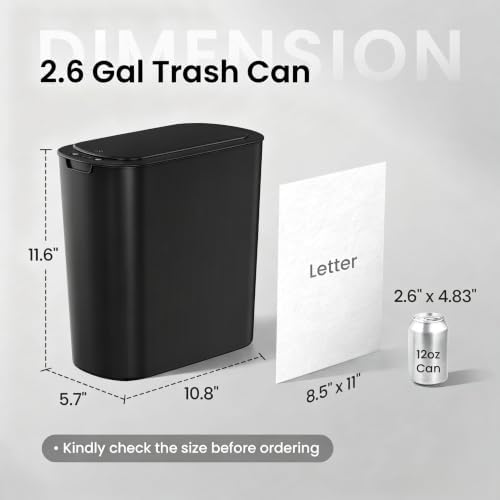 Cesun Automatic Small Bathroom Trash Can with Lid, 2.6 Gallon, Black - Image 2