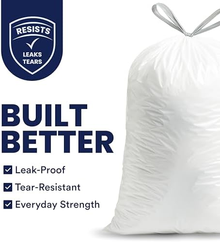 Plasticplace 6 Gallon Trash Bags White Drawstring Garbage Can Liners,17” x 20”,for Bathroom Kitchen Office Car Small Trash Bags,Leak-Proof & Tear-Resistant,100 Count (Pack of 6) - Image 2