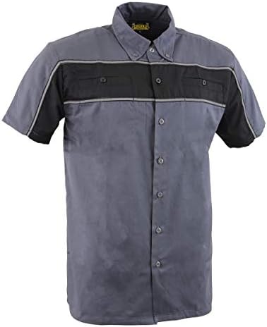 Milwaukee Leather MDM11671 Men’s Grey-Black Mechanic Work Shirt w/Reflective Strip - Heavy-Duty Button-Up by MilwaukeeLeather