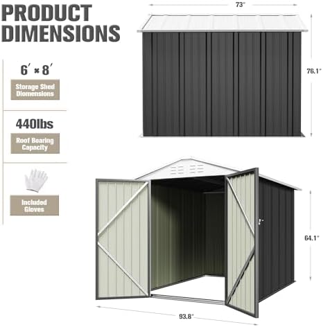 JUMMICO Metal Outdoor Storage Shed 6 x 8 FT Metal Shed with Lockable Door,Waterproof Garden Tool Shed Storage House for Backyard Patio Lawn,Grey - Image 5