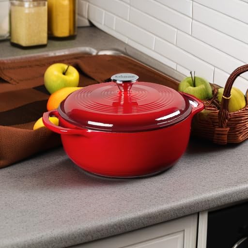 Lodge Essential Enamel Cast Iron Dutch Oven, 4.5 Quart, Island Spice Red - Image 5