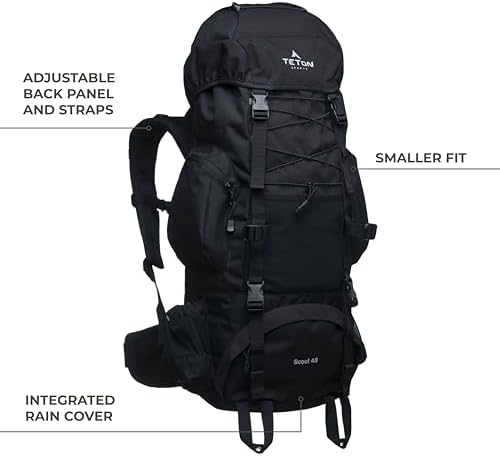 Teton 65L Scout Internal Frame Backpack for Hiking, Camping, Backpacking, Travel, Rain Cover Included, Pacific - Image 2